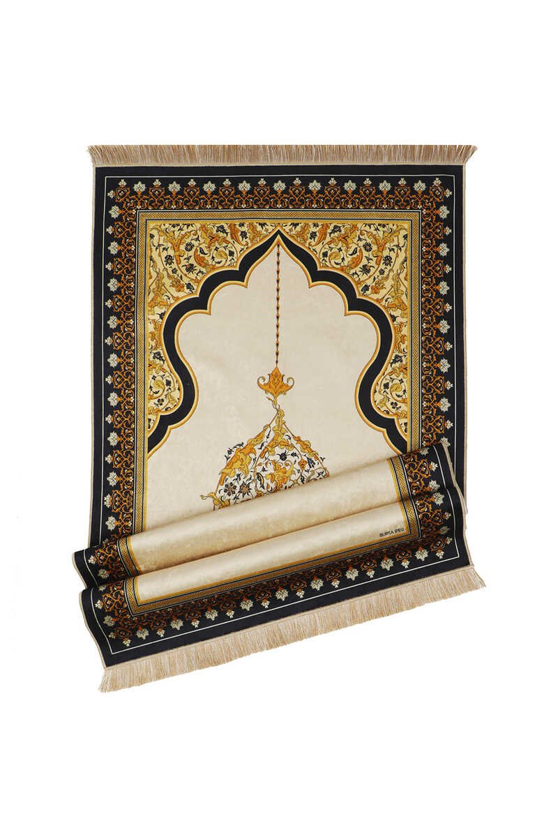 Bursa Ipek | Beige Velvet Carpet Prayer Rug - TryAladdin