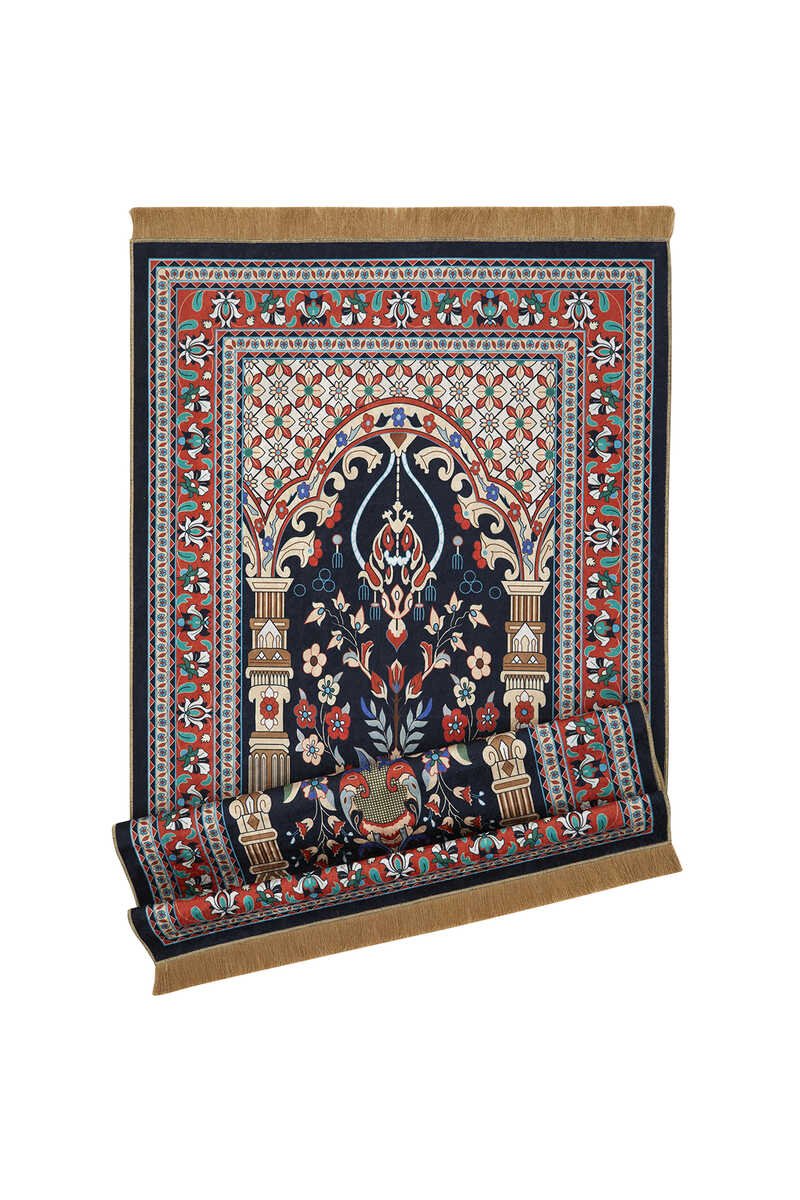 Bursa Ipek | Dark Navy Blue Velvet Carpet Prayer Rug - TryAladdin