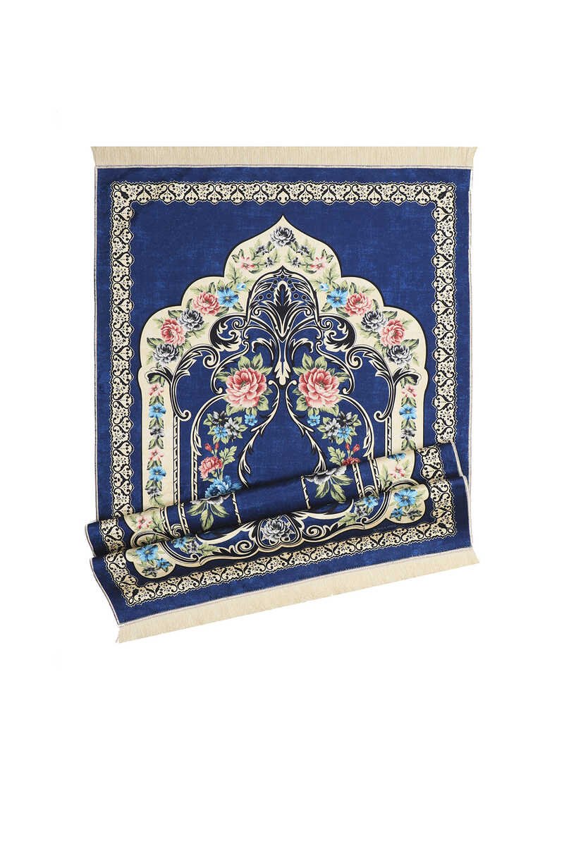 Bursa Ipek | Navy Blue Velvet Carpet Prayer Rug - TryAladdin