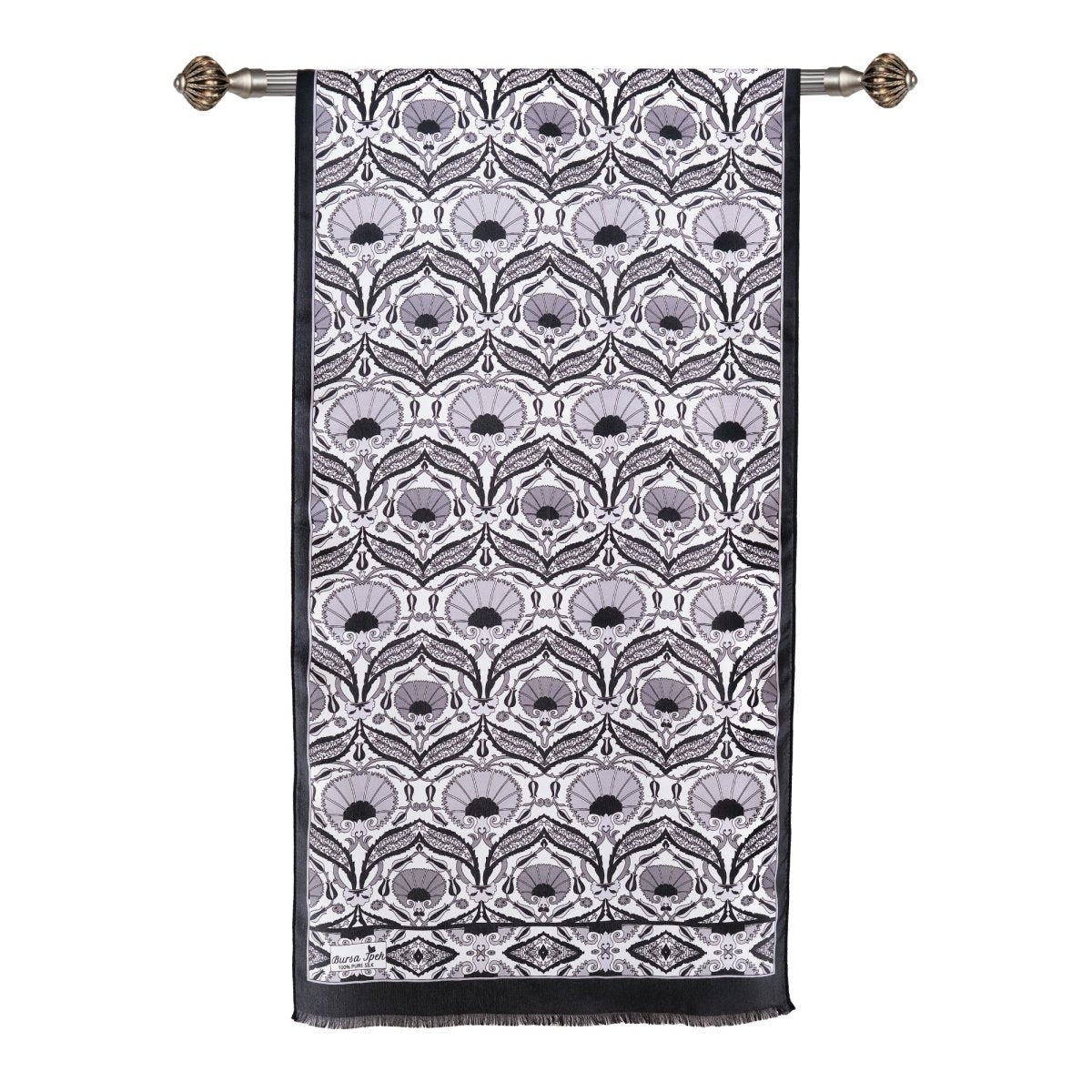 Karanfil Elegant Silk Scarf in Black & Gray - TryAladdin