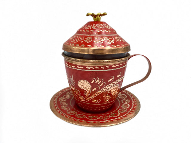 Lavina | Copper Cup with Lid Erzincan Design - TryAladdin