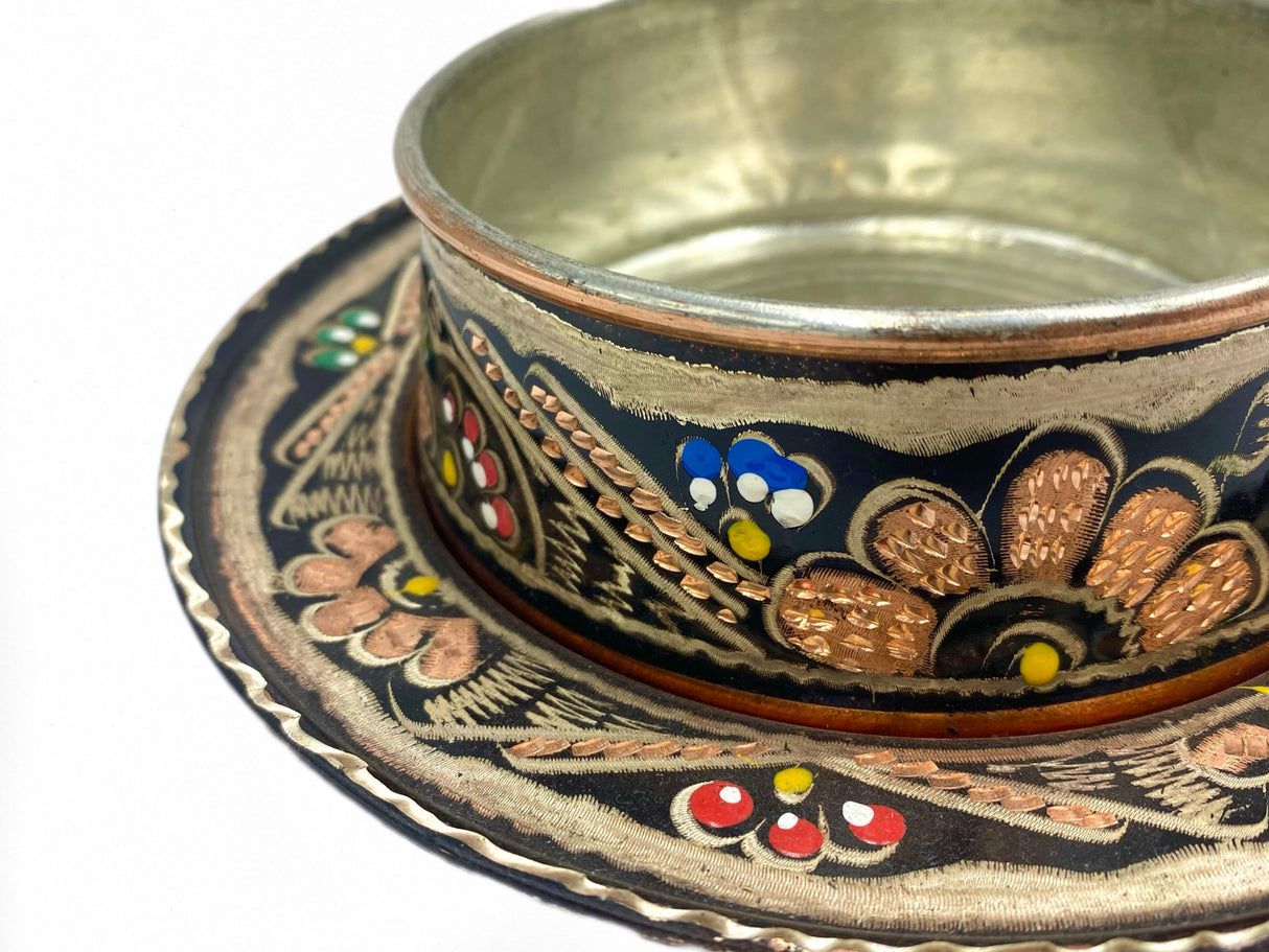 Lavina | Copper Soup & Asure Bowl and Plate with Erzincan Style (16 cm) - TryAladdin