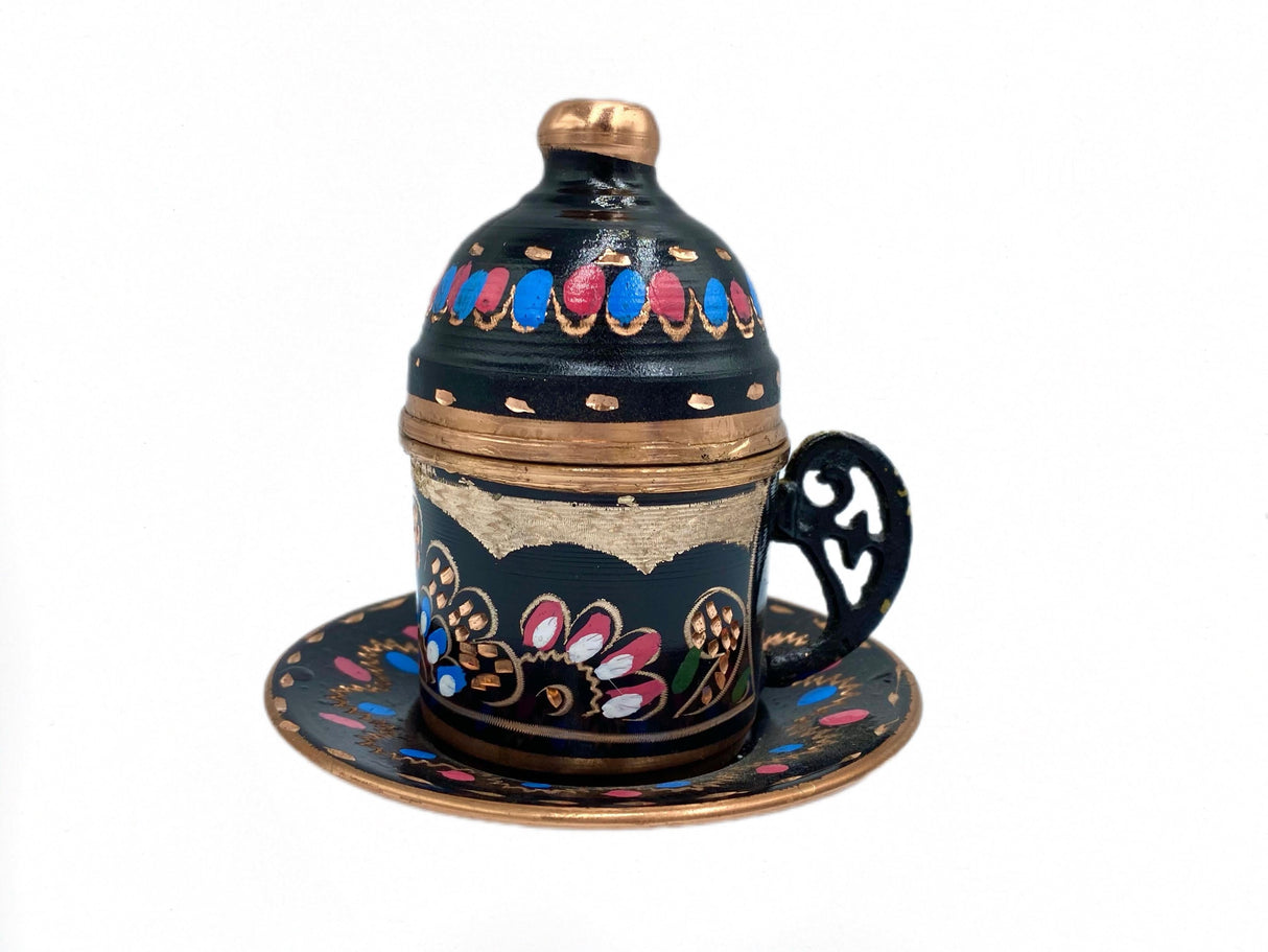 Lavina | Copper Turkish Coffee Cup with Lid Erzincan Design - TryAladdin