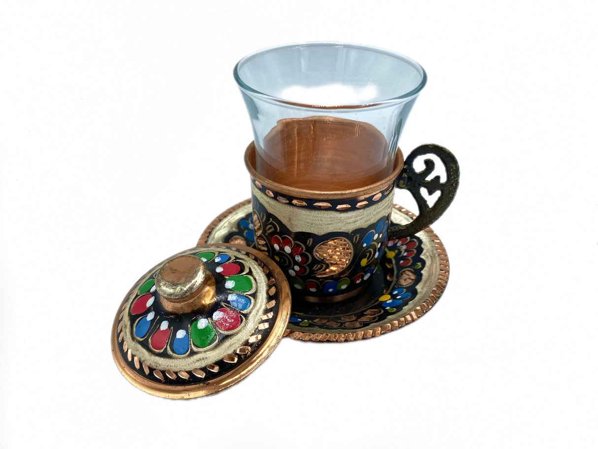 Lavina | Copper Turkish Tea Cup with Lid Erzincan Design - TryAladdin