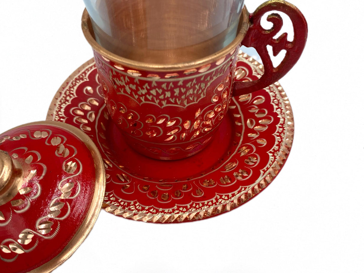 Lavina | Copper Turkish Tea Cup with Lid Erzincan Design - TryAladdin