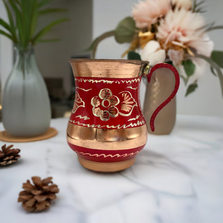 Lavina | Red Copper Cup with Flower Design (9.5 cm) - TryAladdin