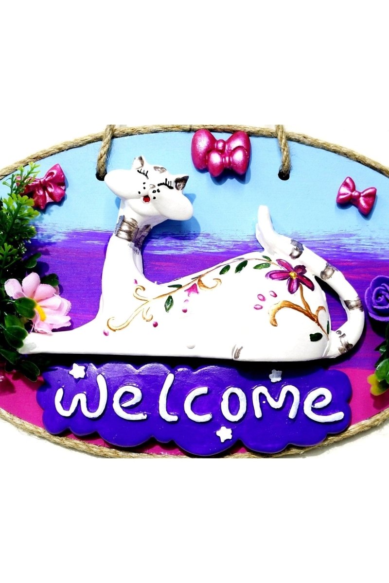 Cat Figured Welcome Printed Handmade Door Ornament - TryAladdin