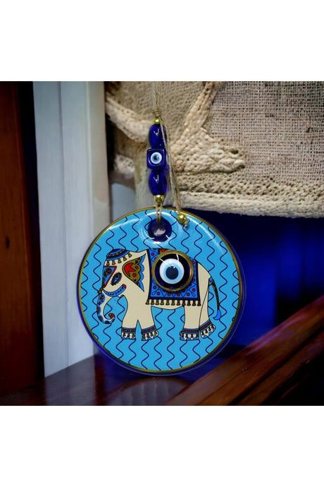 Gilded Elephant Model Blue Nazar Beaded Wall Ornament - TryAladdin